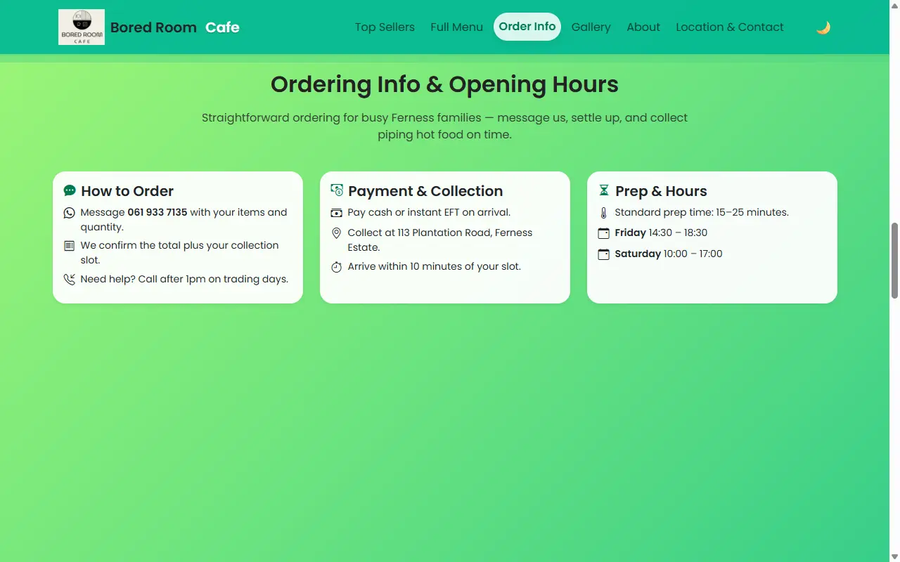 Bored Room Cafe — order information