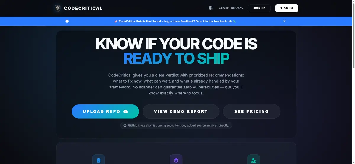 CodeCritical dashboard