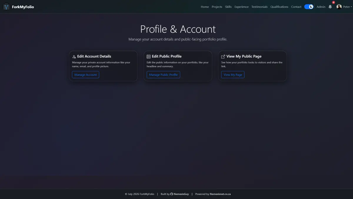 Profile editing page