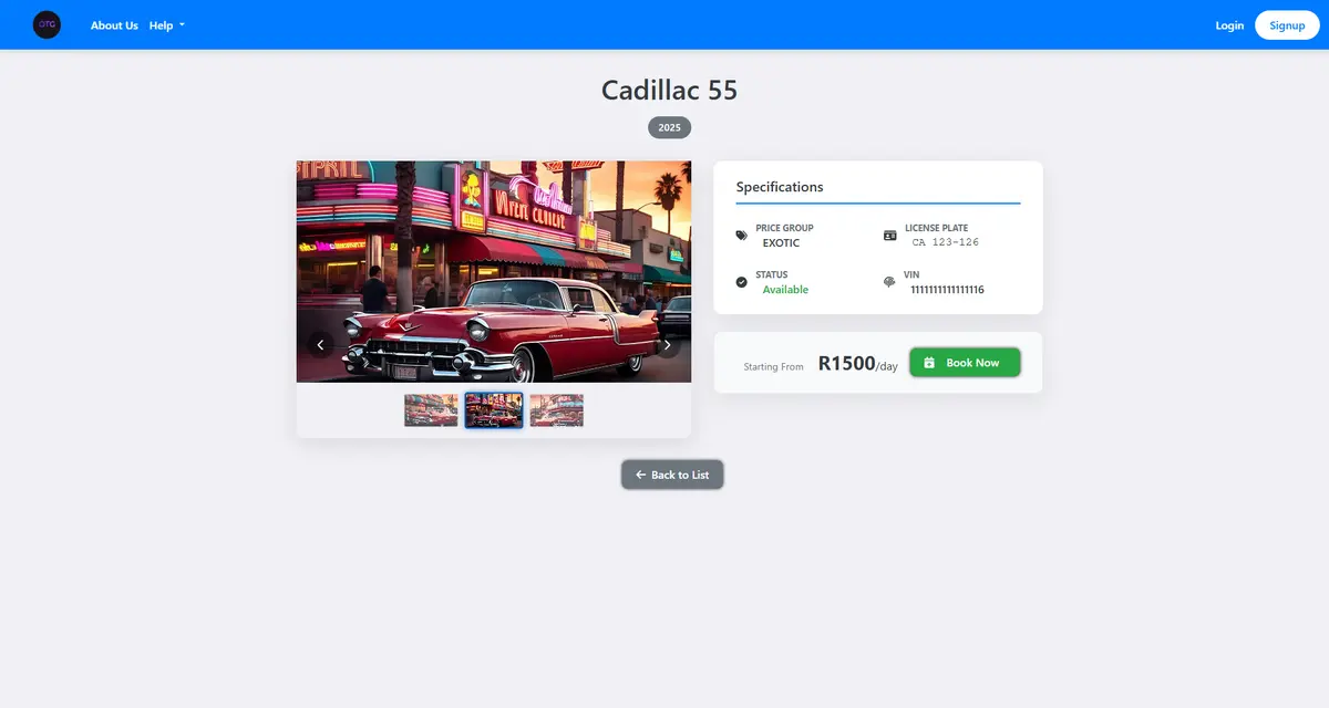 Car detail page with booking form