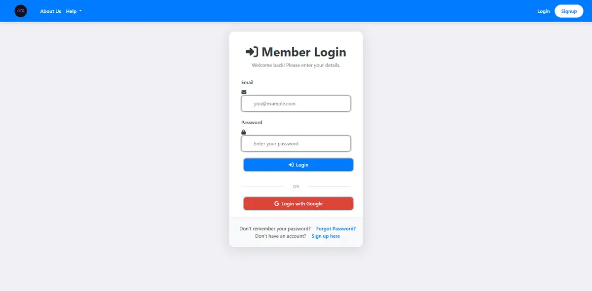 User login page