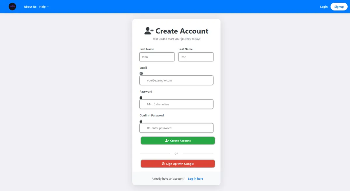 User registration page