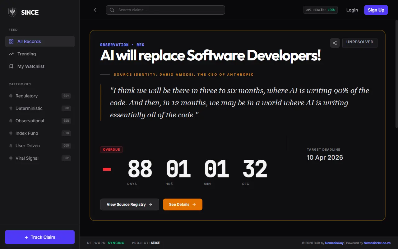 Since — homepage with navigation sidebar