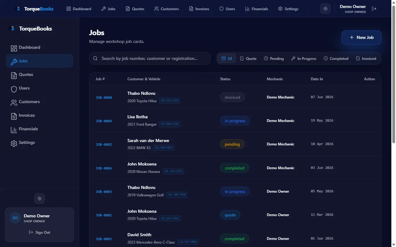 TorqueBooks — job cards management